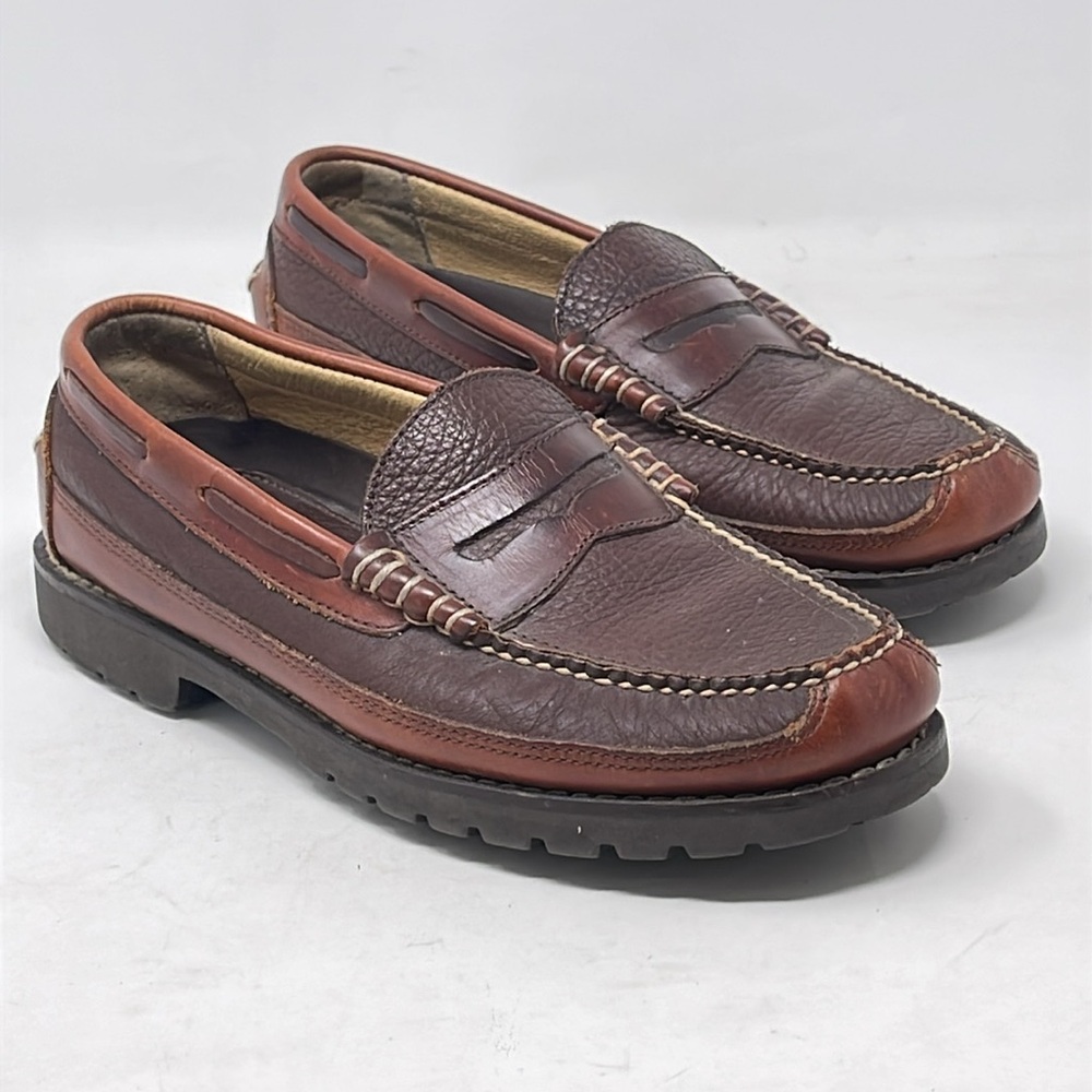 LL Bean Allagash Men's Size 8 Handsewn Bison Leather Slip On Penny Loafers